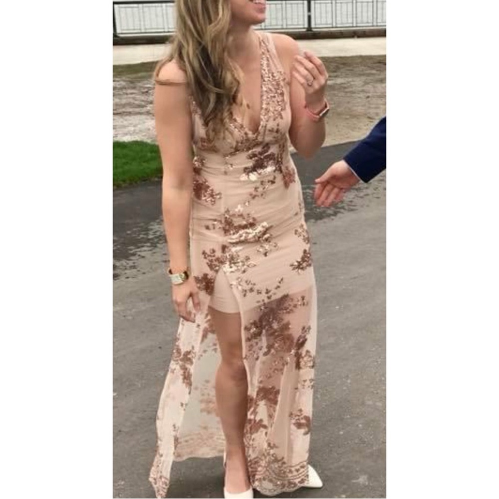 Stunning Rose Gold Sheer Sequin Lace Dress​